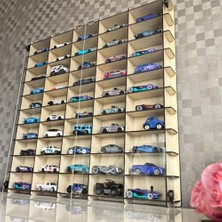 Larskas Pleksi Kapaklı 1/64 Ölçek 50ARAÇ Hotwheels Matchbox Metal Araç Uyumlu Model Oyuncak Araba Rafı-Akçaağaç