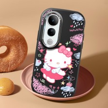 HONTINGA Vivo V50 Lite ile Uyumlu Kılıf Kamera Korumalı Düşüme Önleyici Kamera Koruyucu Siyah Yumuşak Silikon Couple Telefon Kılıfı Kitty Desenli K4-0469