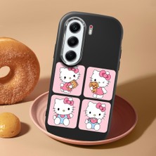 HONTINGA Tecno Camon 40 ile Uyumlu Kılıf Kamera Korumalı Düşüme Önleyici Kamera Koruyucu Siyah Yumuşak Silikon Couple Telefon Kılıfı Kitty Desenli K4-0468