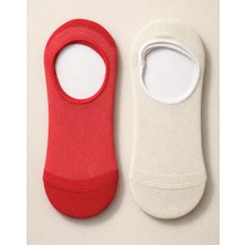 Bony Socks Kadın 2'li Basic Renkli Görünmez Babet Çorap Kırmızı Mix