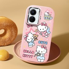 HONTINGA Vivo Y02S ile Uyumlu Kılıf Kamera Korumalı Düşüme Önleyici Kamera Koruyucu Pembe Yumuşak Silikon Couple Telefon Kılıfı Kitty Desenli K4-0470