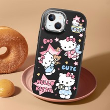 HONTINGA iPhone 15 Plus ile Uyumlu Kılıf Kamera Korumalı Düşüme Önleyici Kamera Koruyucu Siyah Yumuşak Silikon Couple Telefon Kılıfı Kitty Desenli K4-0470