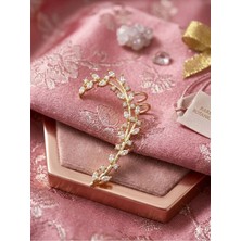 Singularis Premium Gold Renk Zirkon Taşlı Ear Cuff Sarmaşık Yaprak Model Kıkırdak Kelepçe Kadın Bijuteri Küpe