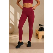 Quhox Kadın Bordo Yüksek Bel Toparlayıcı Spor Tayt