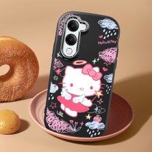 HONTINGA Vivo Y04 ile Uyumlu Kılıf Kamera Korumalı Düşüme Önleyici Kamera Koruyucu Siyah Yumuşak Silikon Couple Telefon Kılıfı Kitty Desenli K4-0469