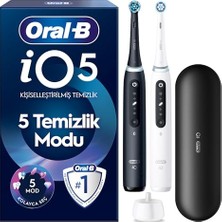 Larskas Oral-B Io5 Şarjlı/elektrikli Diş Fırçası, 2'li Set, Mat Siyah & Beyaz, 2 Fırça Başlığı, Uzun Ömürlü Pil, Premium Seyahat Kabı