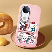 HONTINGA Vivo V50 ile Uyumlu Kılıf Kamera Korumalı Düşüme Önleyici Kamera Koruyucu Pembe Yumuşak Silikon Couple Telefon Kılıfı Kitty Desenli K4-0467