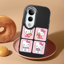 HONTINGA Vivo V50 Lite ile Uyumlu Kılıf Kamera Korumalı Düşüme Önleyici Kamera Koruyucu Siyah Yumuşak Silikon Couple Telefon Kılıfı Kitty Desenli K4-0468