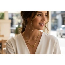 Singularis Premium Kadın Gold Renk Çift Sıralı Düğüm Detaylı Italyan Zincir Kolye