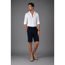 Bisse Indigo Pamuk Keten Lastikli Doğal Bermuda Şort SH25Y25001_D66
