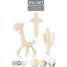 Meleni Baby 3'lü Silikon Diş Kaşıyıcı Set - Kaktüs Zürafa Figürlü Diş Kaşıyıcı Bebek Diş Kaşıma Emziği Bej