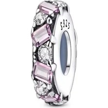 Singularis 925 Ayar Gümüş Pembe Baget Taşlı Işıltılı Charm - Bileklik Kolye Ucu