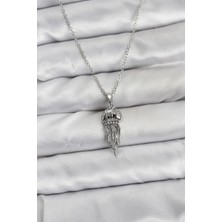 Almira Butik Mey Ithalat® 316L Çelik Zincir Gümüş Renk Deniz Anası Model Zirkon Taşlı Kadın Kolye