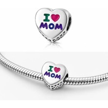 Singularis I Love Mom Yazılı Renkli Kalp Charm - Anneler Günü Hediyesi - Sallantılı Bileklik Ucu