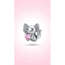 Singularis Özel Tasarım Pembe Taşlı Aksolotl Charm - Bileklik Kolye Ucu Uyumlu