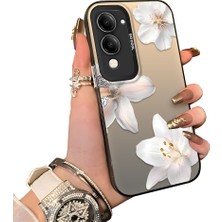 HONTINGA Vivo Y29S ile Uyumlu Kılıf Silikon Kenar Sert Arka Kamera Koruyucu Basitlik Anti Düşme Kamera Korumalı Çiçekli Desen Couple Telefon Kılıfı Kadın ve Erkek Için Uygundur K1-1533
