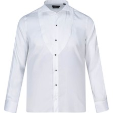 Hatemoğlu Beyaz Comfort Fit Slim Yaka 100% Pamuk Manşetli Saten Klasik Gömlek