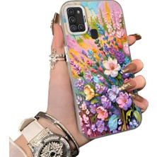 HONTINGA Samsung Galaxy A21S ile Uyumlu Kılıf Silikon Kenar Sert Arka Kamera Koruyucu Basitlik Anti Düşme Kamera Korumalı Çiçekli Desen Couple Telefon Kılıfı Kadın ve Erkek Için Uygundur K1-1599