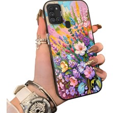 HONTINGA Samsung Galaxy A21S ile Uyumlu Kılıf Silikon Kenar Sert Arka Kamera Koruyucu Basitlik Anti Düşme Kamera Korumalı Çiçekli Desen Couple Telefon Kılıfı Kadın ve Erkek Için Uygundur K1-1599