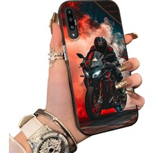 HONTINGA Samsung Galaxy A50 ile Uyumlu Kılıf Silikon Kenar Sert Arka Kamera Koruyucu Basitlik Anti Düşme Kamera Korumalı Motosiklet Desen Couple Telefon Kılıfı Kadın ve Erkek Için Uygundur K1-1530