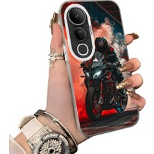 HONTINGA Vivo V50 Lite ile Uyumlu Kılıf Silikon Kenar Sert Arka Kamera Koruyucu Basitlik Anti Düşme Kamera Korumalı Motosiklet Desen Couple Telefon Kılıfı Kadın ve Erkek Için Uygundur K1-1530