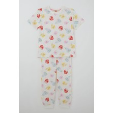 Paty Kids Paty Kıds Kız Çocuk Pijama Takımı Kısa Kollu Neşeli Meyveler 8-12 Yaş, Beyaz