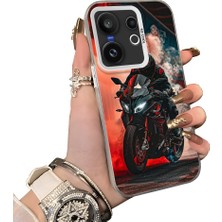 HONTINGA Vivo X200 Fe ile Uyumlu Kılıf Silikon Kenar Sert Arka Kamera Koruyucu Basitlik Anti Düşme Kamera Korumalı Motosiklet Desen Couple Telefon Kılıfı Kadın ve Erkek Için Uygundur K1-1530