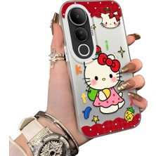 HONTINGA Vivo V50 Lite ile Uyumlu Kılıf Silikon Kenar Sert Arka Kamera Koruyucu Basitlik Anti Düşme Kamera Korumalı Kitty Desen Couple Telefon Kılıfı Kadın ve Erkek Için Uygundur K1-1602