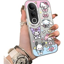 HONTINGA Vivo V50 Lite ile Uyumlu Kılıf Silikon Kenar Sert Arka Kamera Koruyucu Basitlik Anti Düşme Kamera Korumalı Karikatür Desen Couple Telefon Kılıfı Kadın ve Erkek Için Uygundur K1-1603