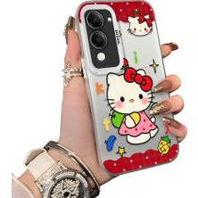 HONTINGA Vivo Y29S ile Uyumlu Kılıf Silikon Kenar Sert Arka Kamera Koruyucu Basitlik Anti Düşme Kamera Korumalı Kitty Desen Couple Telefon Kılıfı Kadın ve Erkek Için Uygundur K1-1602