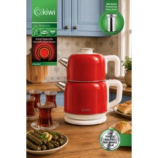 Kiwi KTM-2921 Paslanmaz Çelik Çay Makinesi | 1800W & 2.2 L Su Isıtıcı & 1.2 L Demlik & 90°c Sıcak Tutma