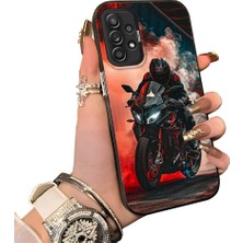 HONTINGA Samsung Galaxy A52S 5g ile Uyumlu Kılıf Silikon Kenar Sert Arka Kamera Koruyucu Basitlik Anti Düşme Kamera Korumalı Motosiklet Desen Couple Telefon Kılıfı Kadın ve Erkek Için Uygundur K1-1530