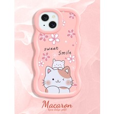 HONTINGA iPhone 15 Plus Uyumlu Kılıf Düşüme Önleyici Basitlik Anti Düşme Kamera Koruyucu Basit Pembe Yumuşak Silikon Couple Telefon Kılıfı Kedi Desen K9-0275