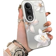 HONTINGA Vivo V50 Lite ile Uyumlu Kılıf Silikon Kenar Sert Arka Kamera Koruyucu Basitlik Anti Düşme Kamera Korumalı Çiçekli Desen Couple Telefon Kılıfı Kadın ve Erkek Için Uygundur K1-1533