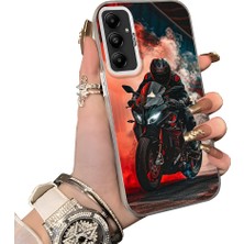 HONTINGA Samsung Galaxy A05S ile Uyumlu Kılıf Silikon Kenar Sert Arka Kamera Koruyucu Basitlik Anti Düşme Kamera Korumalı Motosiklet Desen Couple Telefon Kılıfı Kadın ve Erkek Için Uygundur K1-1530