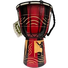 MarkEntegra Ahşap Djembe, 25 Cm, Mahoni Ağacı ve Keçi Derisi, Otantik El Yapımı Bali Davul, Fil Figürlü,