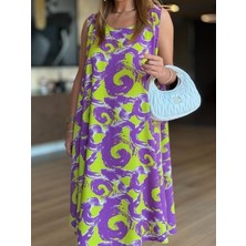Valewoman Asimetrik Kesim, Desenli, Kolsuz Elbise