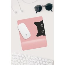 MarkEntegra HOBISHOP(105) Pembe Kedi Çizimli Bilek Destekli Dikdörtgen Mouse Pad Mouse Altlığı. Pembe