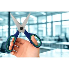 MarkEntegra Makas Paslanmaz Çelik Büyük Ofis Makası – Ergonomik Kauçuk Saplı, Yeşil-Lacivert Renkli, Ev & Büro Tipi Makas (14 Cm)
