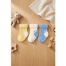 Bony Socks Bebek 3'lü Havlu Soket Çorap Mavi-Beyaz-Sarı