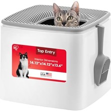 MarkEntegra Iris Ohyama Abd Büyük Premium Kare Üst Girişli Kedi Kumu Kutusu, Çöp Parçacık Yakalama Kapağı ve Gizlilik Duvarları ile Kitty Çöp Tavası, Beyaz/gri