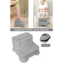 Meleni Baby Kaydırmaz Çocuk Taburesi - Çift Basamaklı Banyo Lavabo Merdiven Yükseltici Bebek Basamağı - Gri