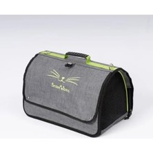 MarkEntegra Brave Paws Perdeli Flybag Model Plastik Yırtılmaz Fileli Kedi ve Köpek Taşıma Havayolu Çantası Gri Renkli