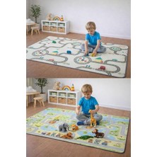 MarkEntegra Çift Taraflı Rulo Oyun Matı 200CMX140CMX1CM Kaymaz, Darbe Emici, Su Geçirmez, Yeşil Parkur/araba Yarışı | (Yerli Üretim)