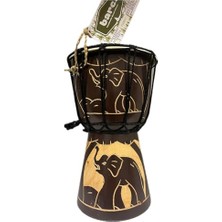 MarkEntegra Otantik Ahşap Djembe Davul, 25 Cm, Mahoni Ağacı ve Keçi Derisi, El Yapımı Bali Endonezya, Fil Figürlü, 14 cm Deri Çap