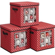 MarkEntegra Songmıcs Saklama Kutuları, 3'lü Set, Katlanır Kutular, Kutu Başına 64 Küçük Bölme, Esnek Ayırma Duvarları, 30,5 x 30,5 x 30,5 Cm, Kırmızı, Kar Tanesi Desenli RFB029R01