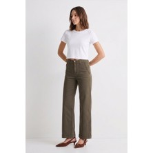 Markapia Kadın Kahverengi Yüksek Bel Ince Rahat Wide Leg Jean Pantolon