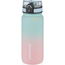 MarkEntegra Uzspace 650ML Çift Renkli Sızdırmaz Bpa Içermez Kilitlenebilir Kapaklı Motivasyonel Tritan Su Matarası (Su Yeşili-Pembe)