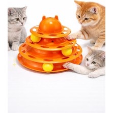 MarkEntegra 3 Katlı Kedi Oyuncağı Toplu Interaktif Kedi Oyuncak Dönen Toplu Aktivite Oyuncağı Zeka Oyuncağı Kedi Eğlence Oyuncağı
