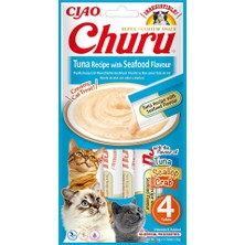 MarkEntegra Churu Püre Kedi Atıştırmalıkları - Elden Beslemek Için Kedi Macunu - Ton Balığı ve Deniz Ürünleri Içeren Kedi Çubukları - 4 Çubuk x 14 G